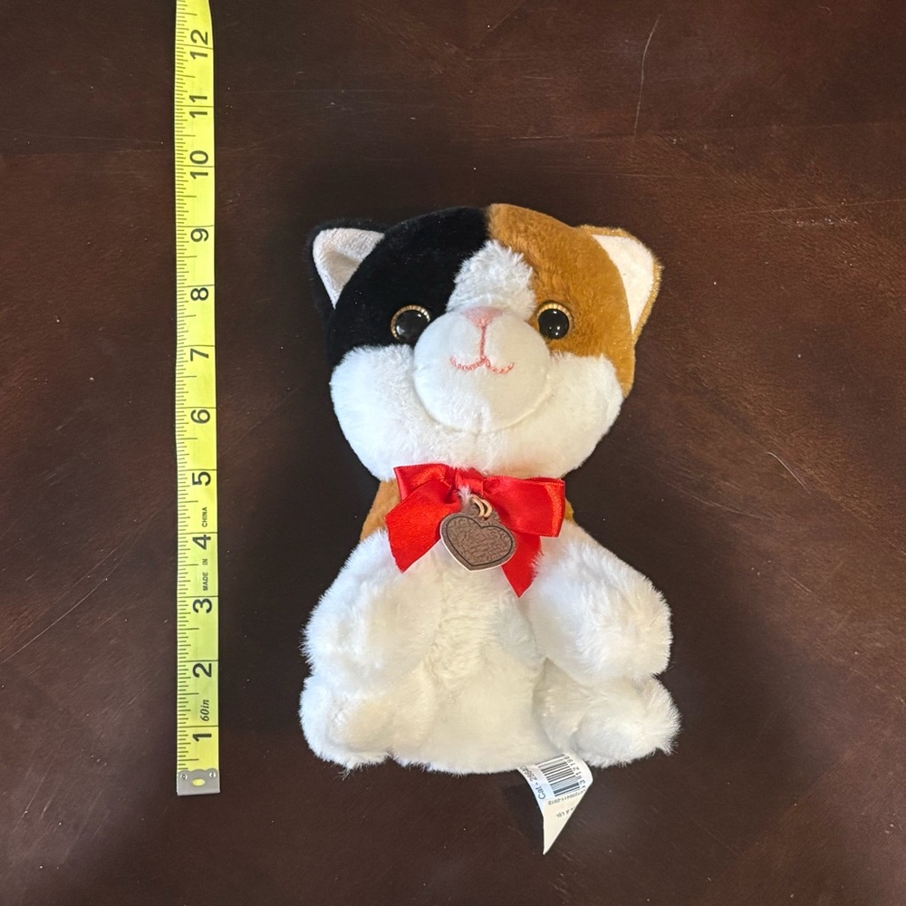 Calico Cat Plush with Red Bow